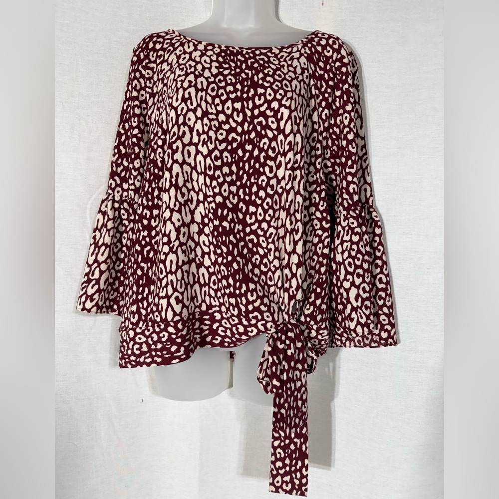 Michael Kors Burgundy and Cream Leopard Blouse Size Large